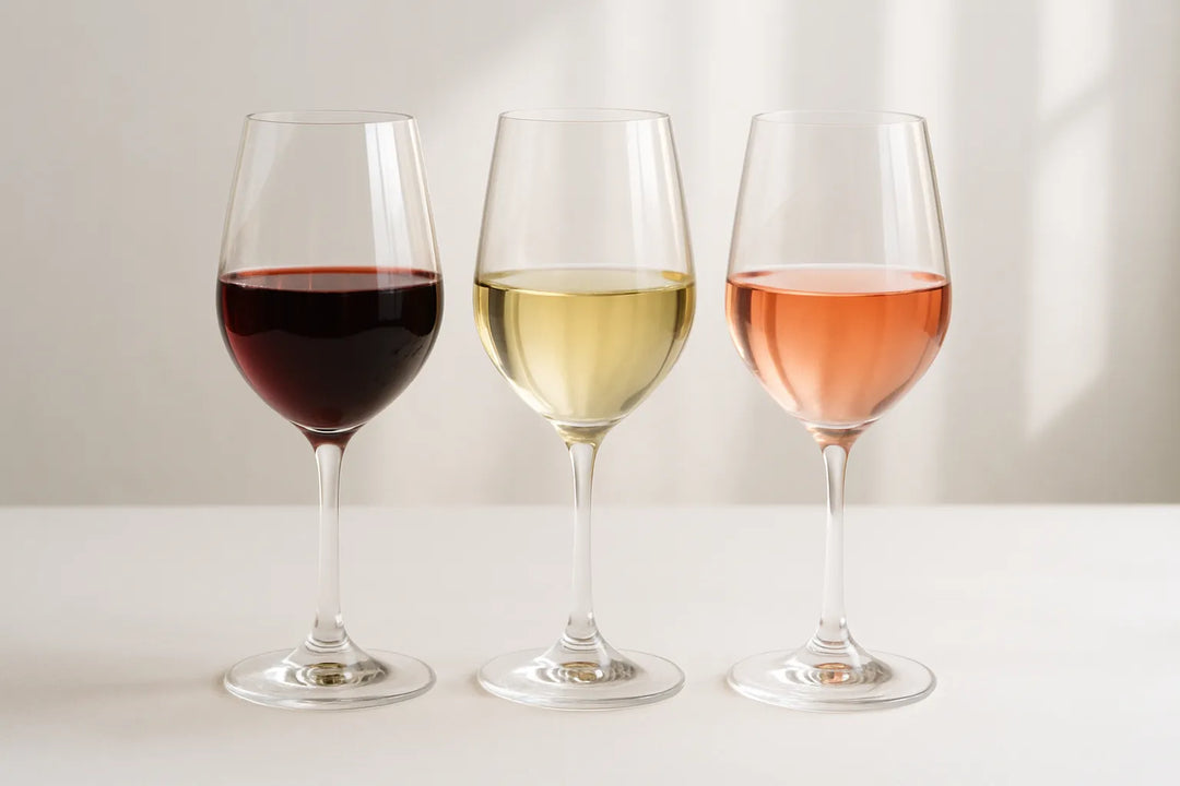 3 glasses of wine. red, white and rose